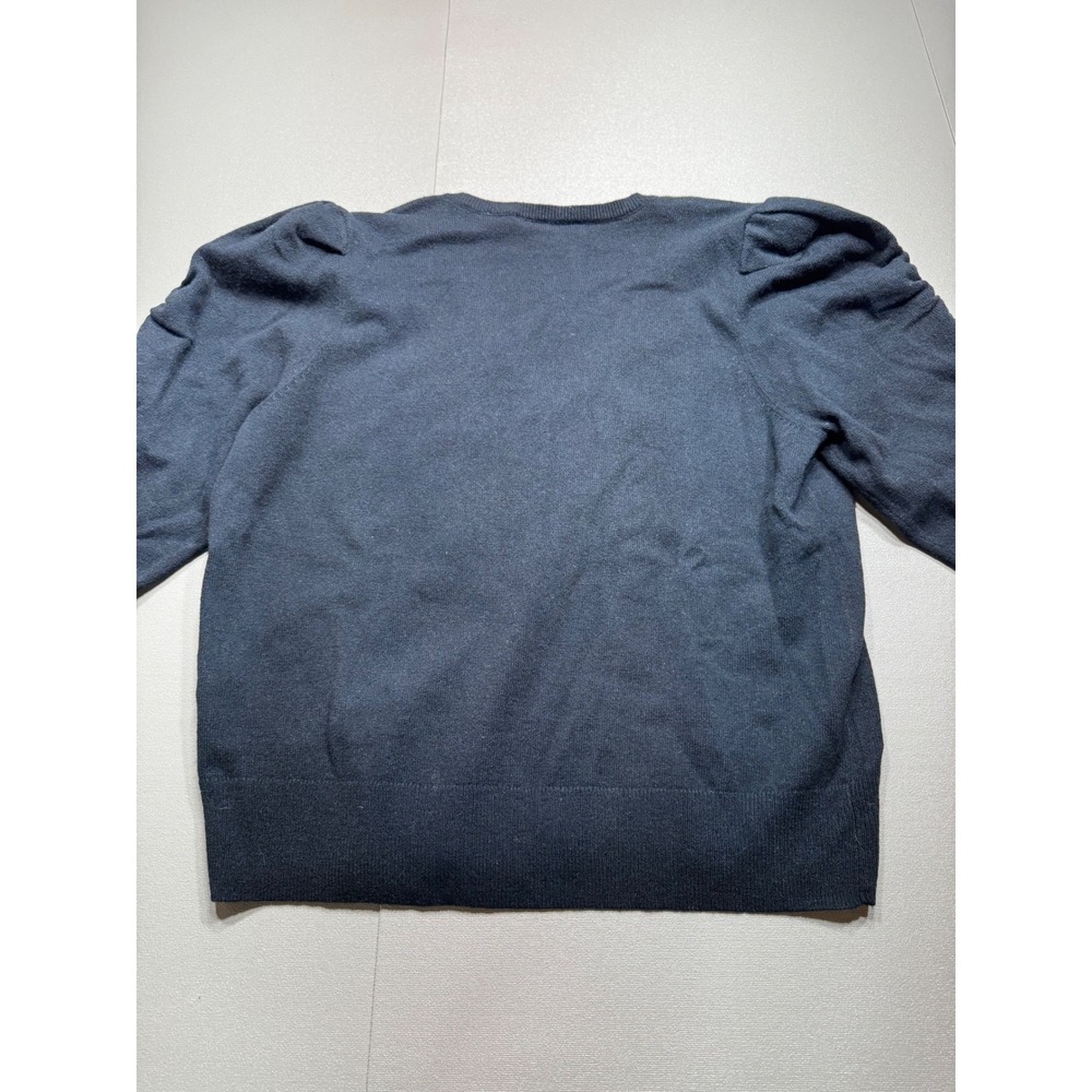 NWT FRAME Frankie V-Neck Puff Shoulder Wool Cashmere Sweater Black MSRP:$448 - Picture 7 of 8